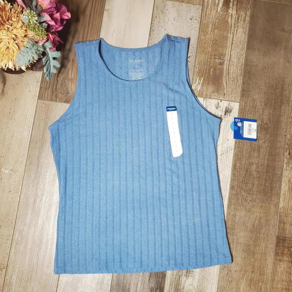 NWT Arizona Jean Co. Coronet Blue Ribbed Tank Top Size Large - Picture 1 of 14